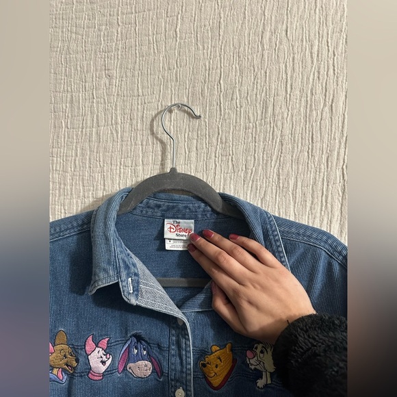 Vintage Disney Winnie The Pooh Long Embroidered Cotton Denim Button Down Shirt M - Picture 3 of 3